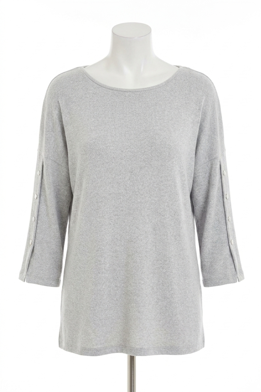 NEW FRENCH KYSS adriana kashmira 3/4 button sleeve sweater in gray